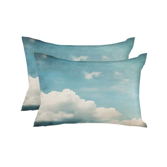Waterproof Outdoor Throw Pillows with Inserts 12"x20" Set of 2, Grey Soft Decorative Pillowcases for Couch Bedroom, Vintage White Clouds Nature Pillow Covers for Sofa Living Room