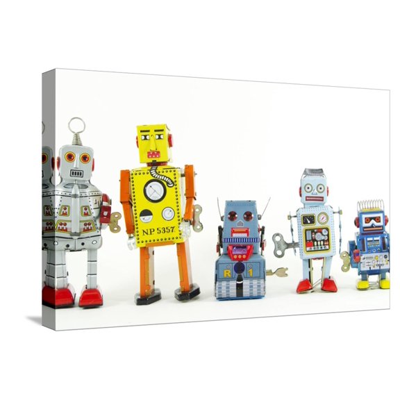 Art.com A Team of Robot Toys Stretched Canvas Print Wall Art by davinci, 24" x 16"