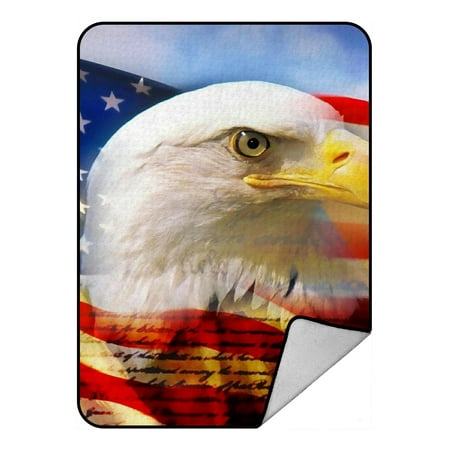 Juvenile American Bald Eagle - ZKGK Bald Eagle On American Flag Blanket Crystal Velvet Front and Lambswool Sherpa Fleece Back Throw Blanket 58x80inches