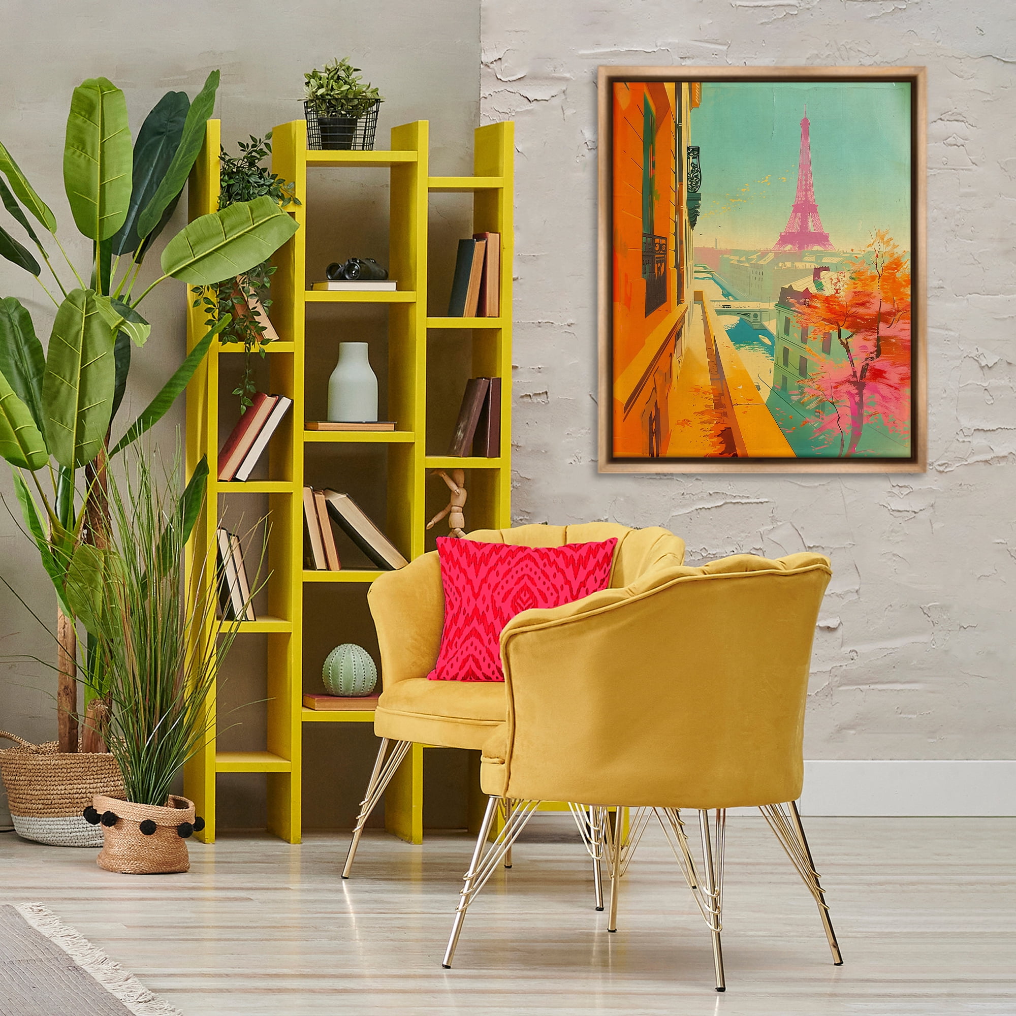 Stupell Industries Modern Eiffel Tower Town & City Painting Brown Floater Framed Art Print Wall Art, 25 x 31