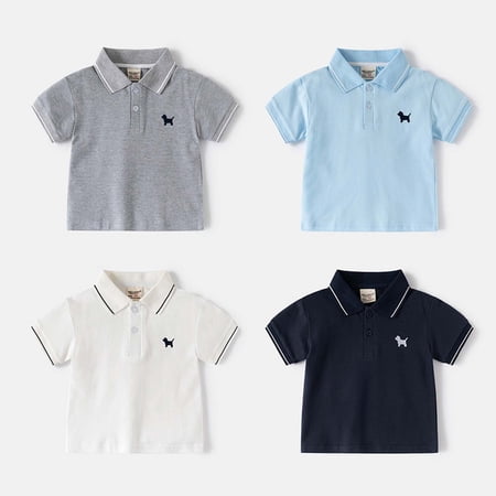 ibiyuan Polo Shirts for Boys 14-16 Uniform Shirts for Boys Button Closure Letter Print Short Sleeve Shirt Active Pullover Tops Toddler Boy Clothes 3-4 Years