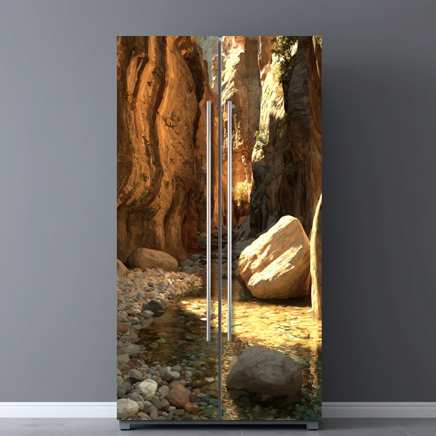 Self Adhesive Vinyl Refrigerator Wrap Set Wall street Narrows Zion National Park Door Mural Removable Fridge Sticker Peel and Stick&nbsp;Full Door Cover Decal Kitchen Bar Decor
