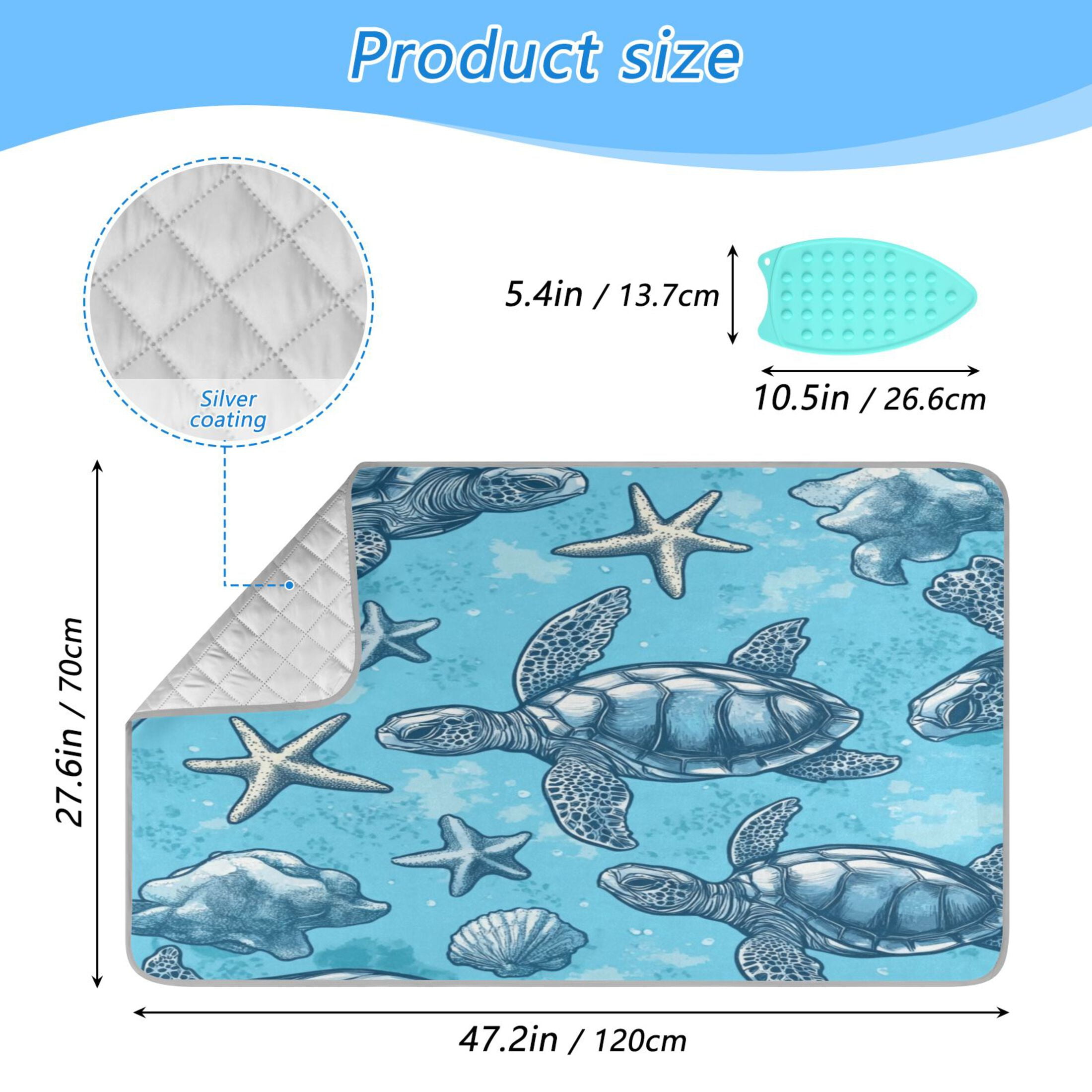 Ironing Mat Portable Ironing Blanket for Table Top Travel Ironing Pad for Washer Dryer 27.6" x 47.2" Sea Turtles and Starfish Pattern