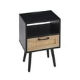 thumbnail image 6 of Oufan Rattan Nightstand with Charging Station and USB Ports, Mid Century Modern Bed Side Table with Storage and Solid Wood Legs for Bedroom, Living Room, Black, 6 of 10
