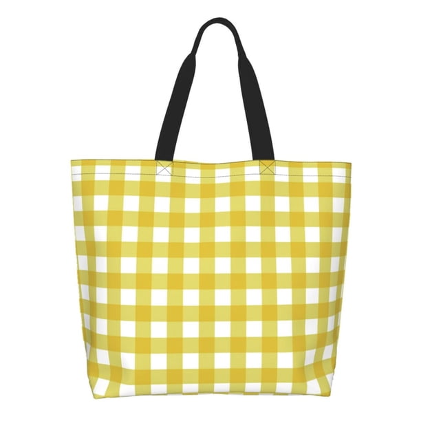 Easygdp Yellow Checkboard Bolsas Tote para Mujer, Bolsos de Hombro para Viaje, Bolsos de Mano de Gran Capacidad para Compras y Trabajo