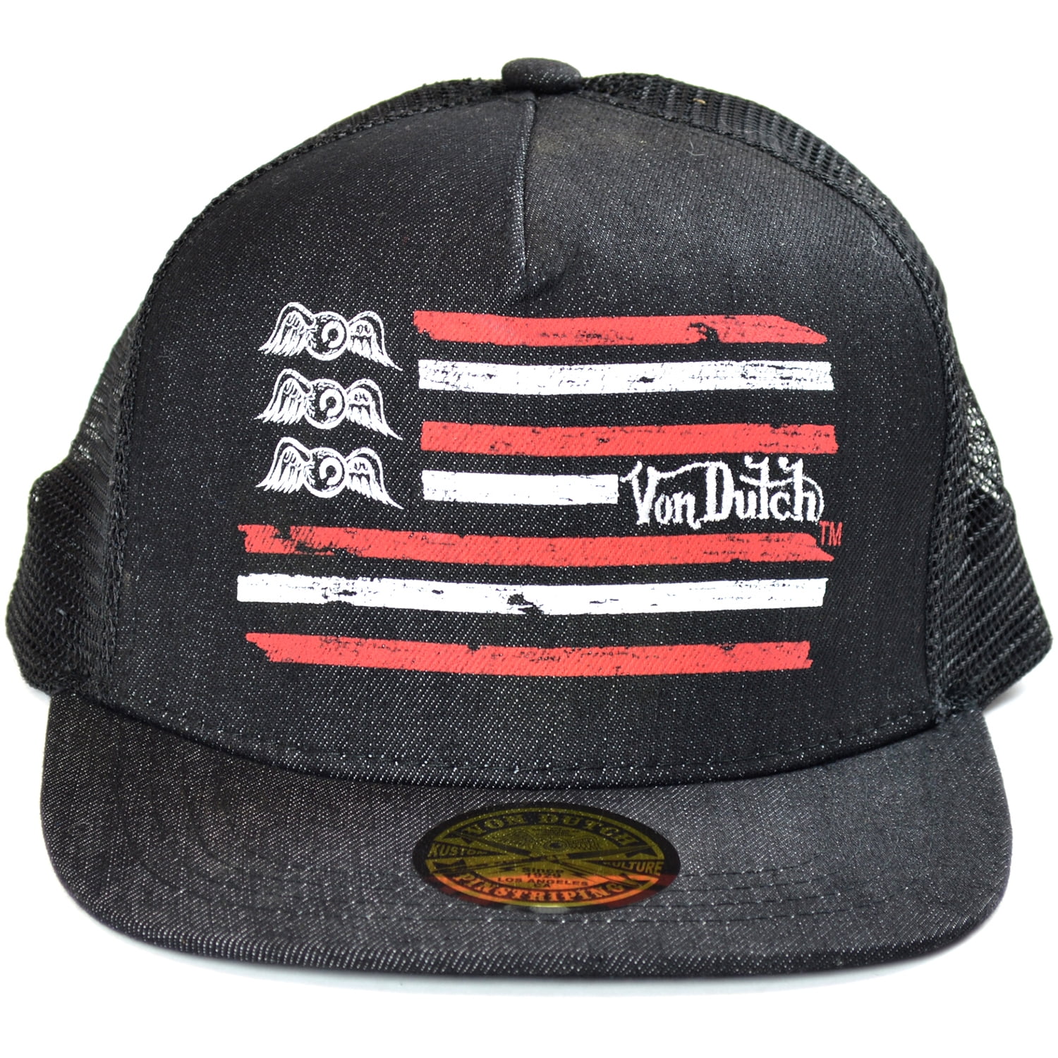Red Stripe Von Dutch Originals Kustommade Trucker Mesh Snapback Hat Cap Red Stripe Von Dutch Originals Kustommade Trucker Mesh Snapback Hat Cap
