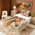 thumbnail image 3 of Erosebridal Watercolor Horse Twin Sheet Sets, Colorful Garden Floral Bedding, 3pcs (1 Flat Sheet, 1 Fitted Sheet and 1 Pillowcase), 3 of 6