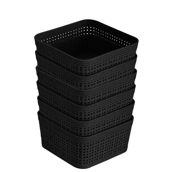 Simplify For Green Living 6 Pack Square Basket Organizing Set in Matte Black Plant Based Wheatgrass
