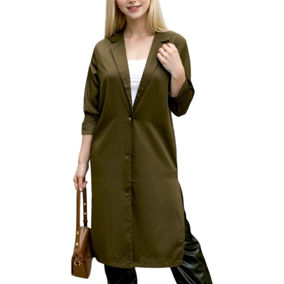 Women's Button Up Collar Breezy Cardigan Coat- Small,Dark Green