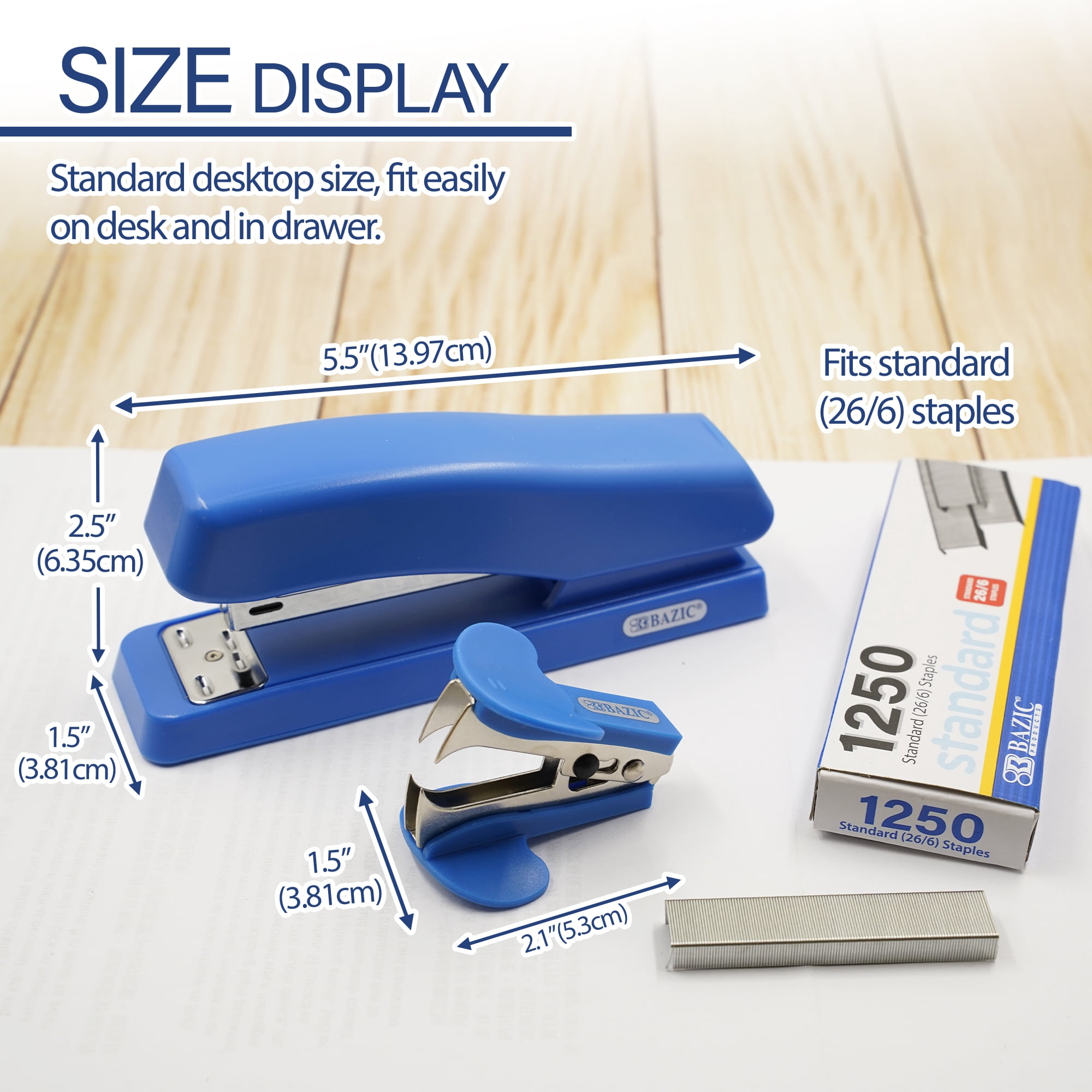 BAZIC Desktop Stapler + Staple Remover + 1250 Staples, 3-Pack