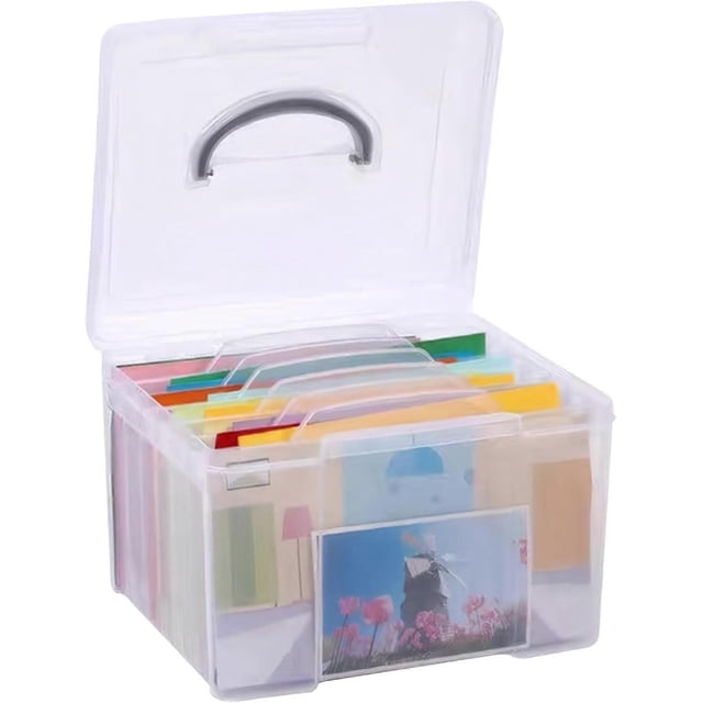 Photo Storage Box with Inner Photo Keeper 5x7 Photo Box with Lifting Handle