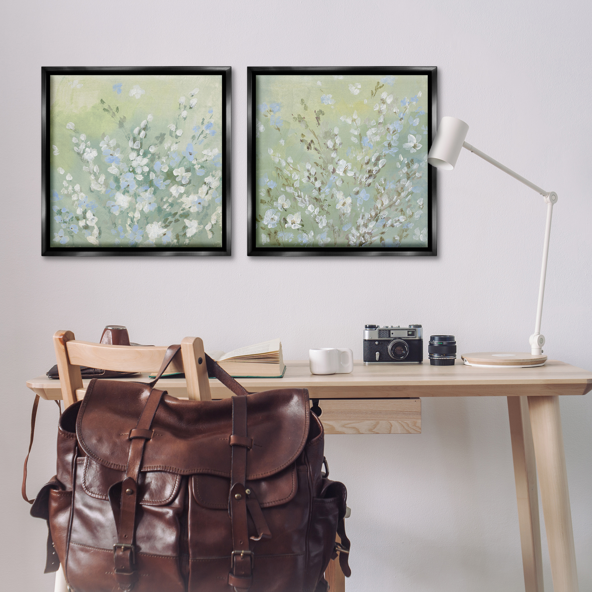 Stupell Industries Wispy Willows Blooms Floral & Botanical Painting Black Floater Framed Canvas Art Print Wall Art, 25 x 25, Set of 2