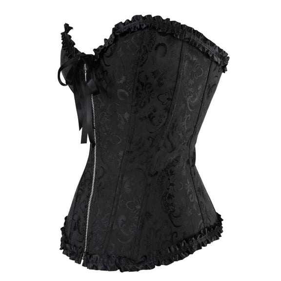 Women's Party Embroidered Zip Corset Bustiers Top Black XS