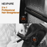 NEXPURE 1 Flat Iron, 2 in 1 Hair Straightener and Curler with Floating Plates, 5 Temp Settings Styler for All Hair Types, Black