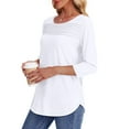 thumbnail image 4 of UVN Women Tunic Tops Summer 3/4 Length Sleeve Blouses Casual Crewneck Shirt Pleated Loose Tops, 4 of 9