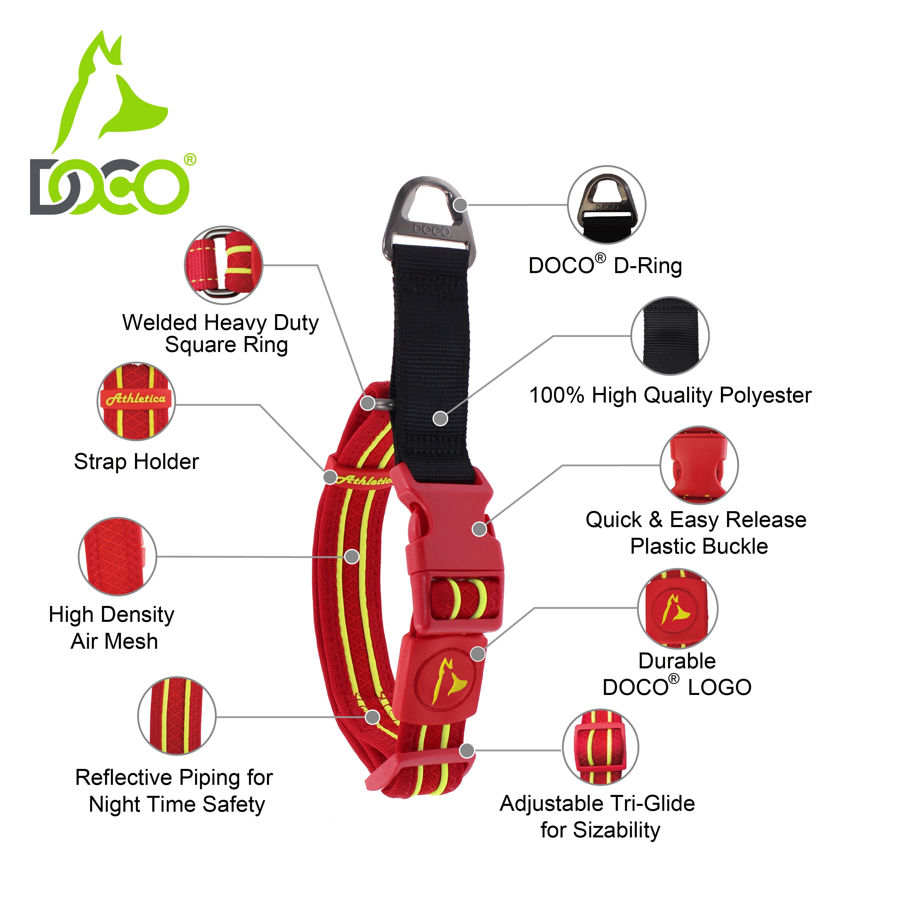 DOCO Solar Martingale Collar for Medium and Large Dogs, Heavy-Duty Reflective Mesh Collar