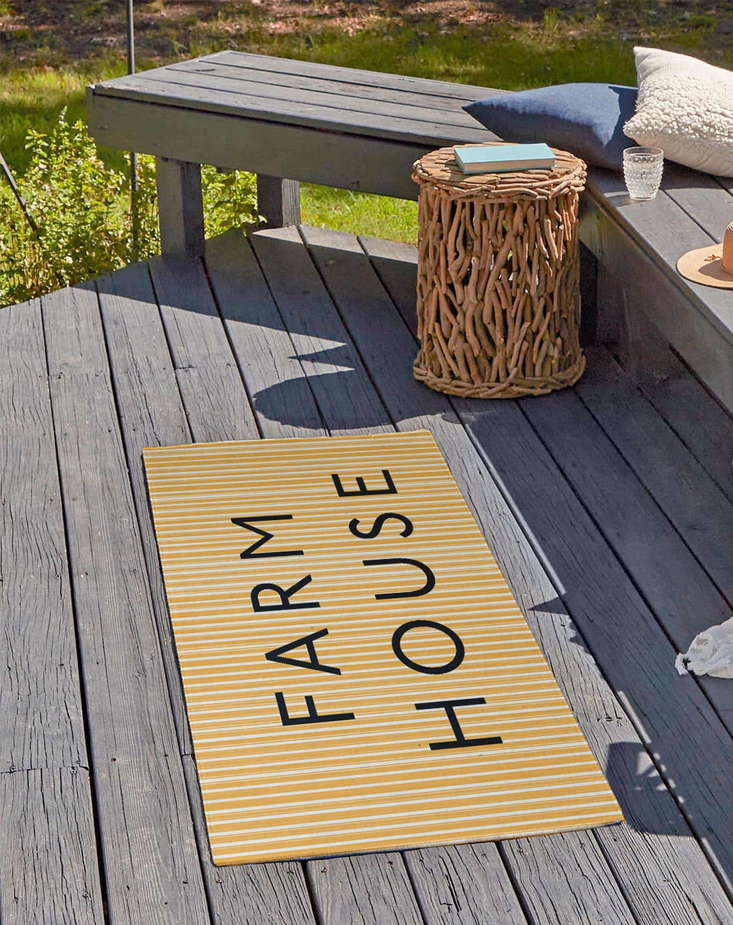24" 36" Simply Daisy Farmhouse Ticking Farmhouse Chenille Area Rug, Egg Yolk Yellow