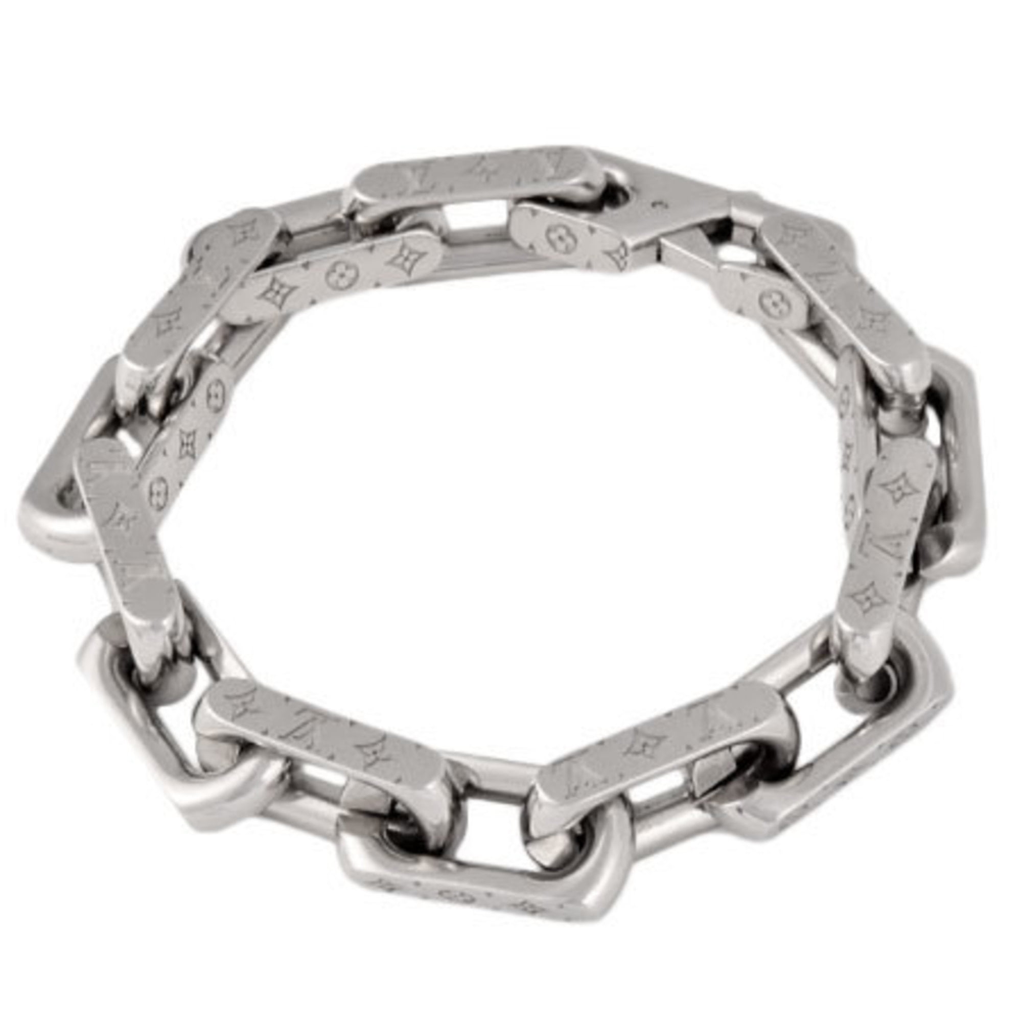 Louis Vuitton Chain Links Bracelet Engraved Monogram Silver in