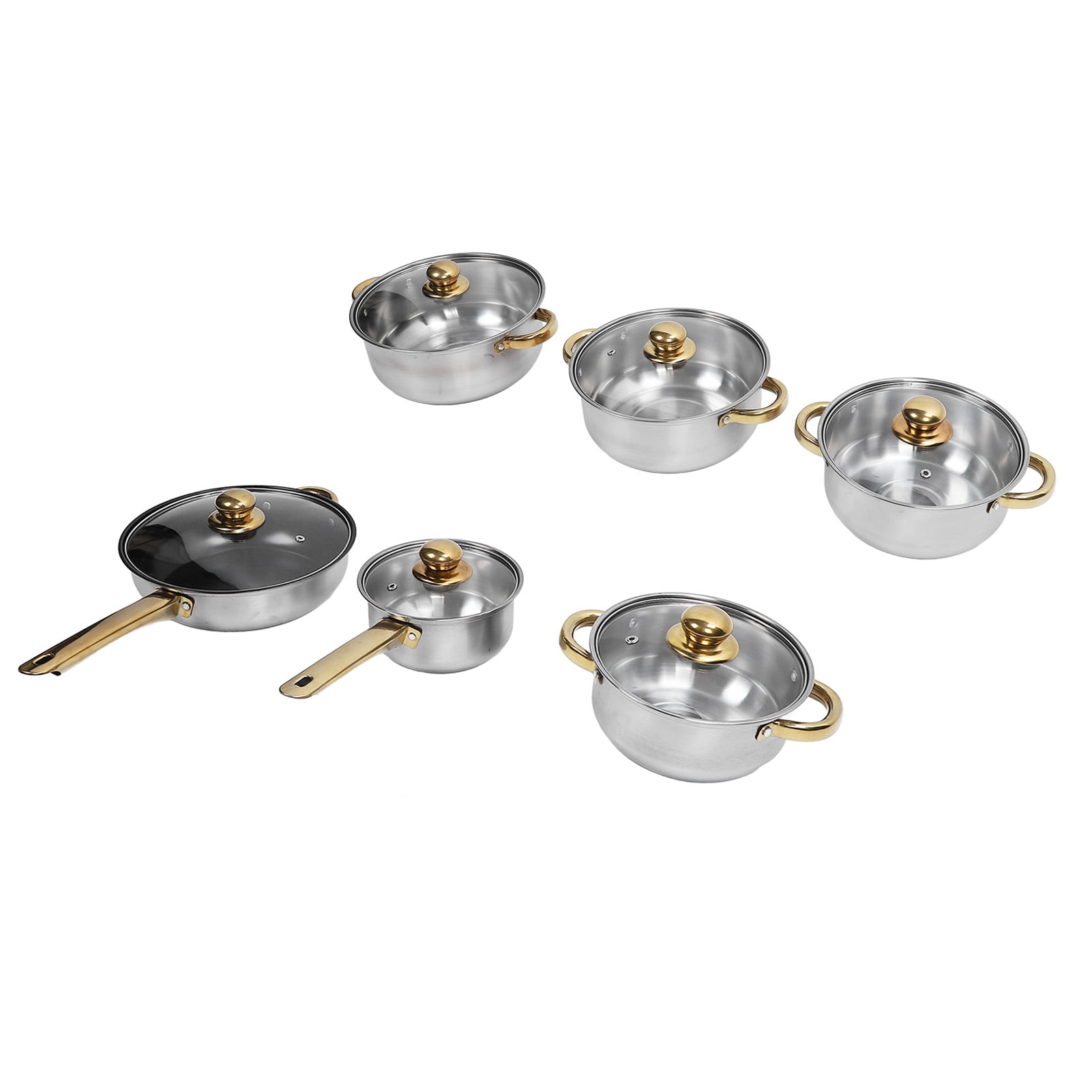 Stainless Steel Cookware Set Full Set of Pots and Pans, Energy Efficient, Stylish Gold Handle Design, for Induction Cooker
