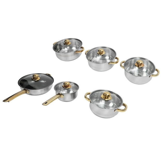 Stainless Steel Cookware Set, Professional Quality Multifunctional 6 Different Pots with Covers for Kitchen Cooking Frying Stewing