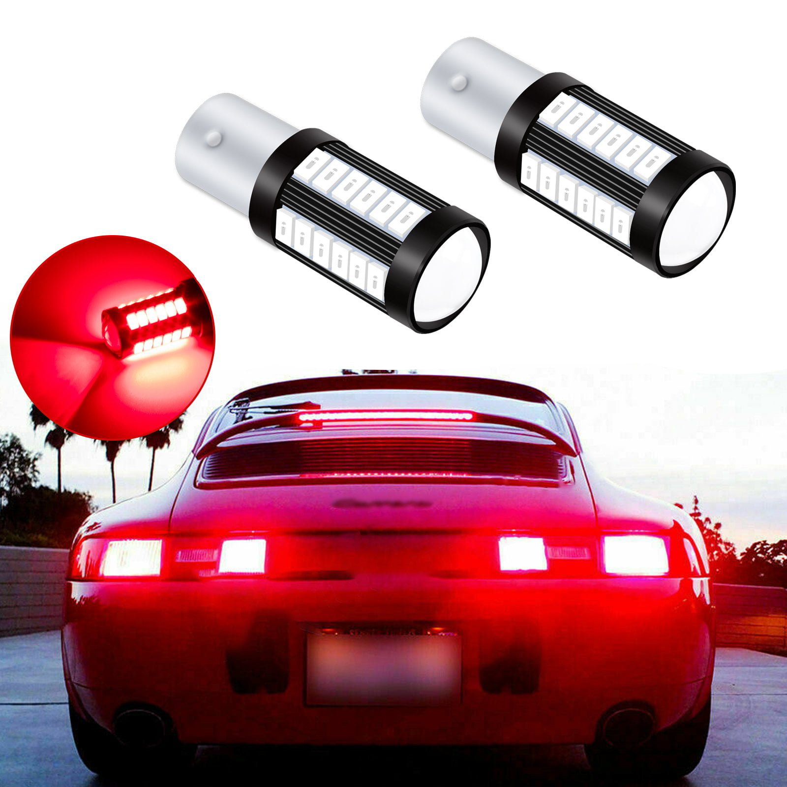 Xotic Tech Pair 30-SMD High Power Pure Red 1156 7506 LED Brake Tail Light Bulbs 