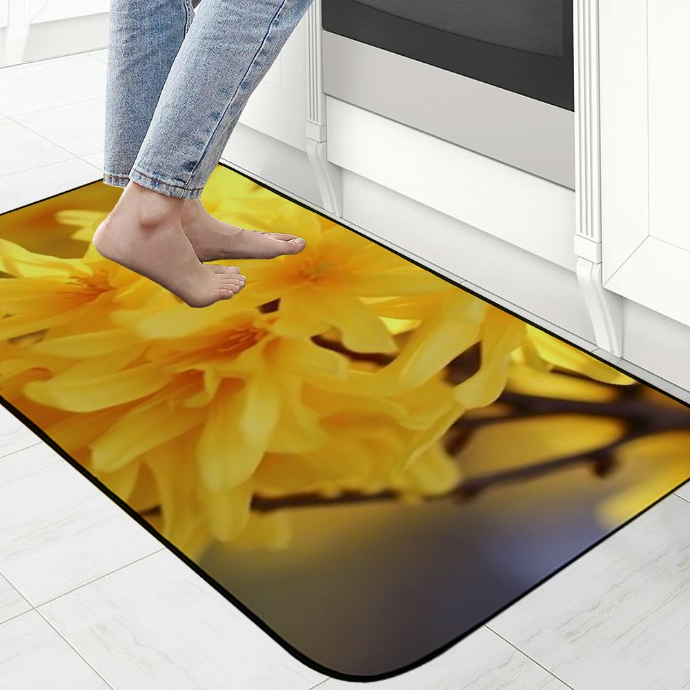 Qinduosi Decorative Door Mat, Door Mat with Non-Slip Rubber Backing, Easy Cleaning, Traps Dirt, for Entry, Patio, Garage - Forsythia Flowers Forsythia Flowers Ornamental Shrub 19.68*47.24 in