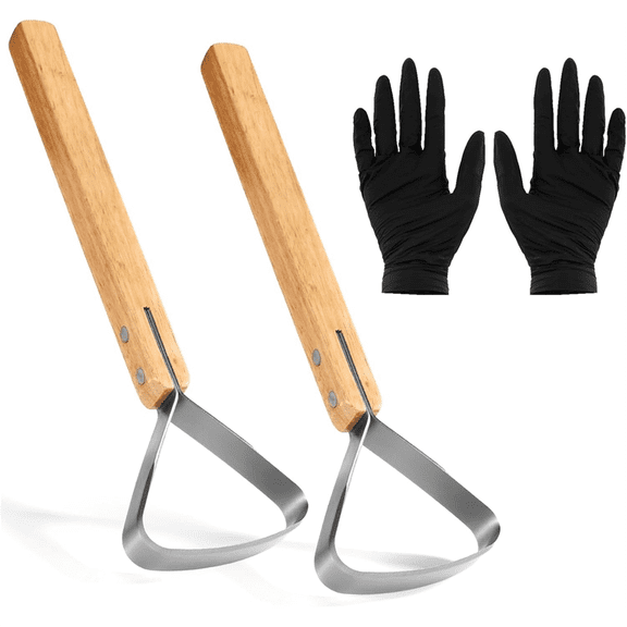 2 Pack Pelt Scraper Fleshing Tool Kit with Gloves, 11.42in Stainless Scraper Flesher Tanning Tools for Handling Supplies,2 x fleshing tools 2 x gloves