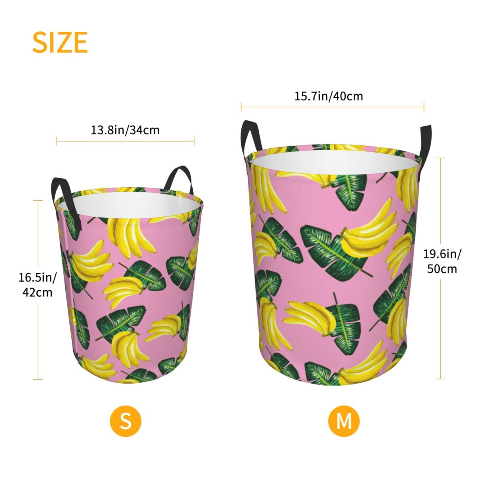 Large Laundry Basket with Handles - Cute Banana Green Leaves Kids Baby Dirty Clothes Laundry Hamper for Bedroom Aesthetic