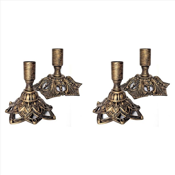 4 Candelabros, Candelabros Cónicos para Candelabros, Candelabros de Metal Vintage de Latón Dorado