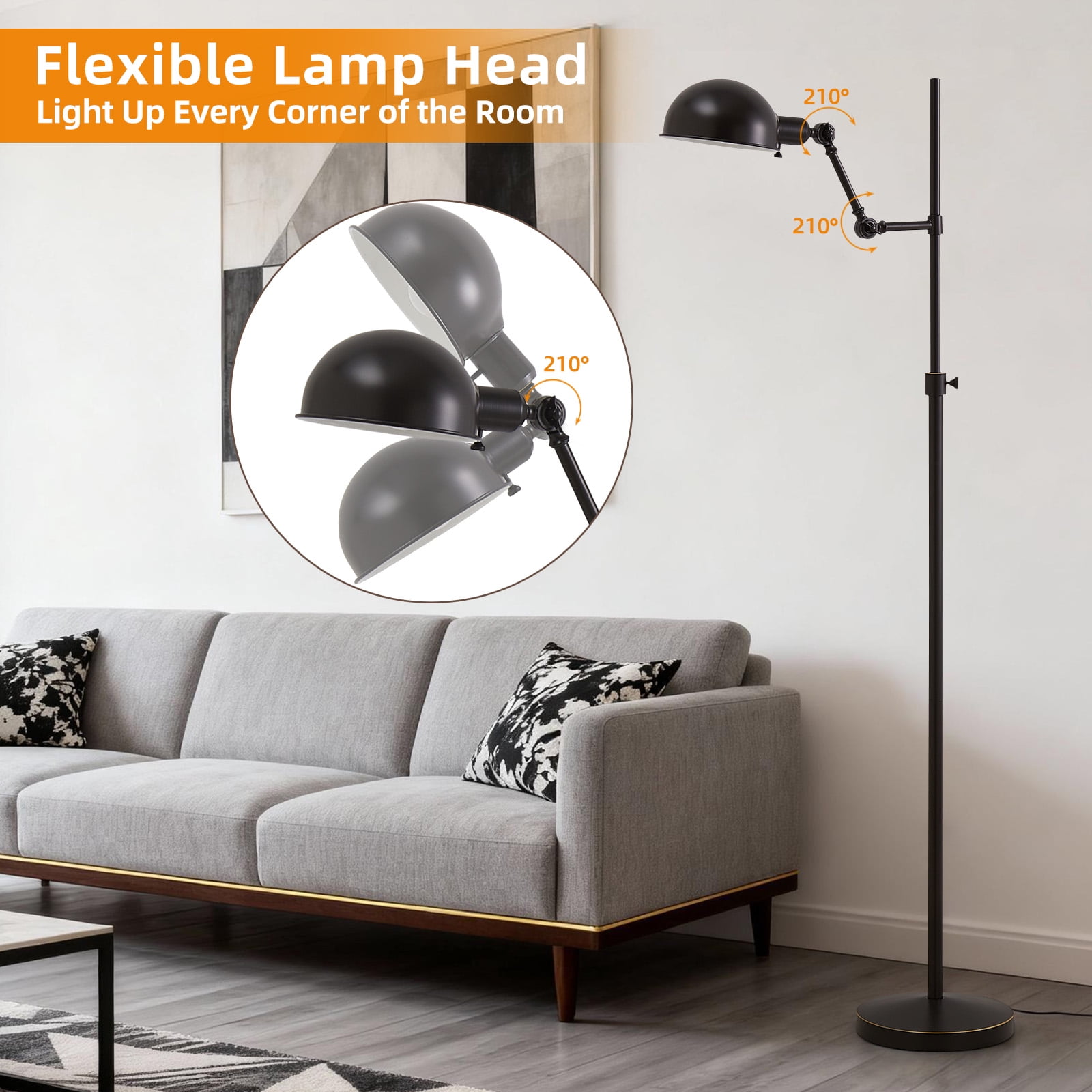 natyswan 59.5-inch Modern Floor Lamp with Rotary Switch, 60W Equivalent A19 LED Bulb Included, Metal Standing Light for Living Room & Bedroom