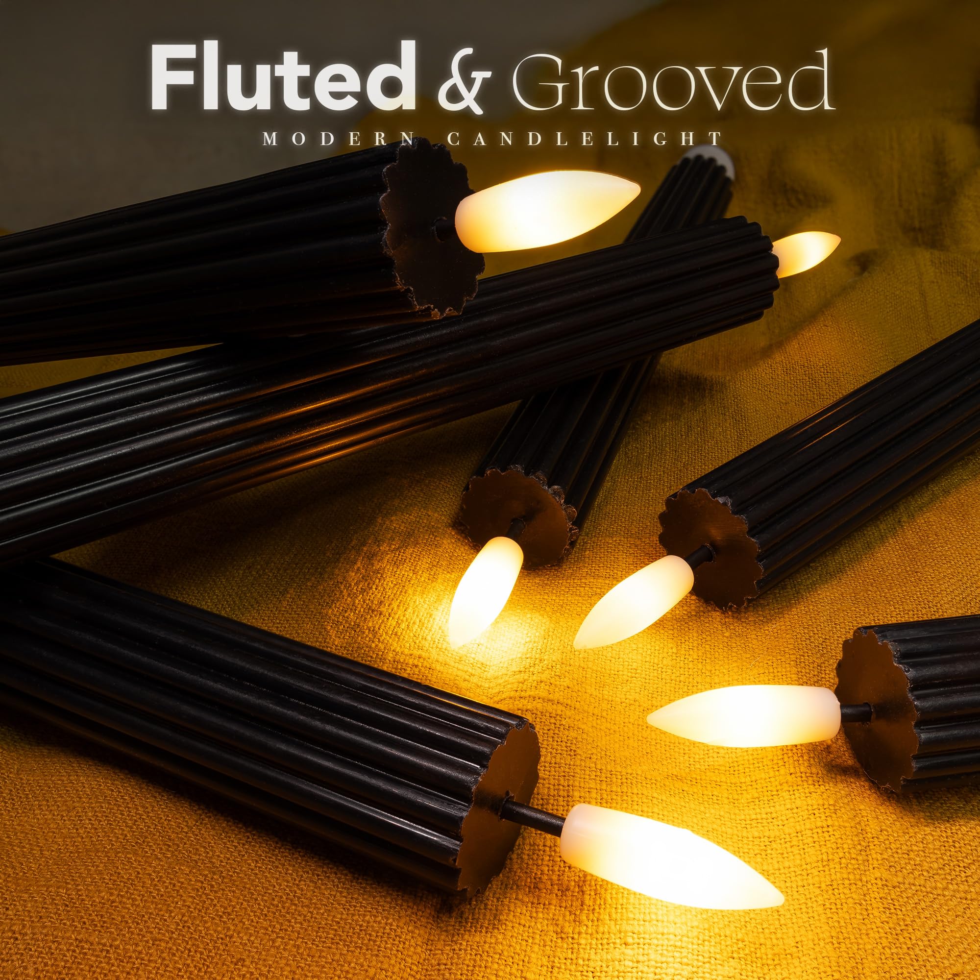 WYZworks 10" Fluted Ribbed LED Black Grooved Pillar Candles, Remote & 24h Timer Memory, On/Off Switch - Flameless Dimmable Battery Operated w/Flicker Mode, Home Wedding Decor (6 Pack)
