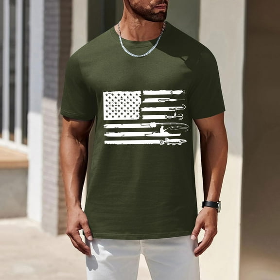 Mens Shirts Plus Size under $5 Clearance Short Sleeve Round Neck Regular Printed Funny T-shirt Army Green M