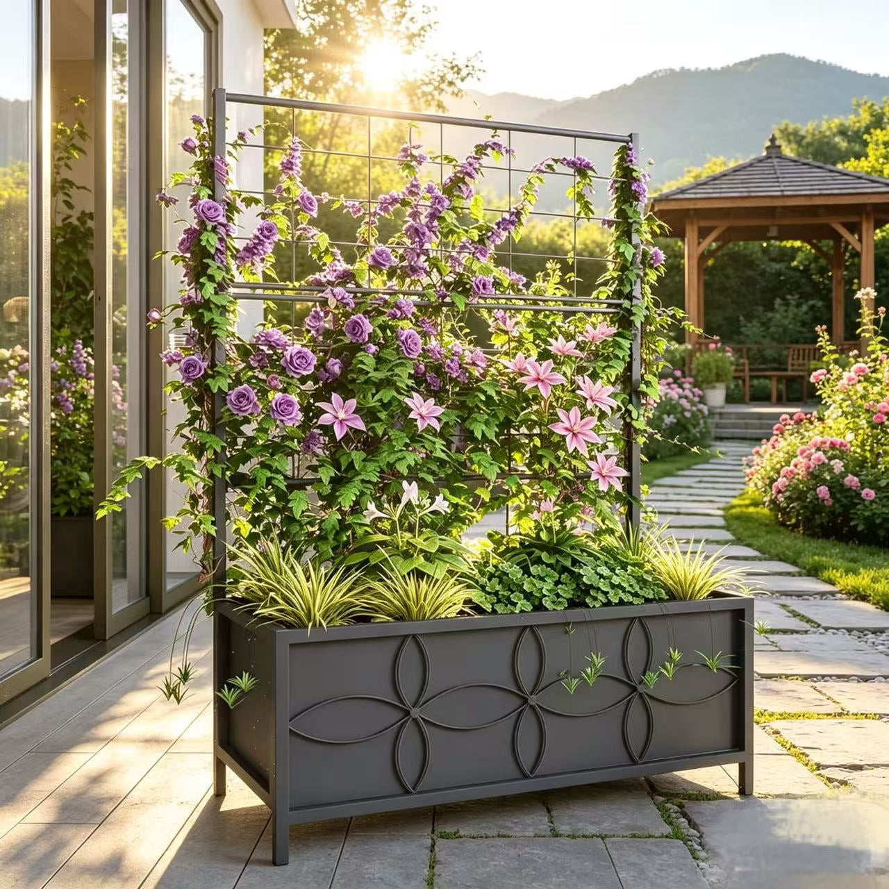 Zhongma Sturdy Raised Garden Bed with Trellis {15.75 x 35.43 x 48.8 in) for Vegetables Flower, Planter Box for Backyard Patio Balcony