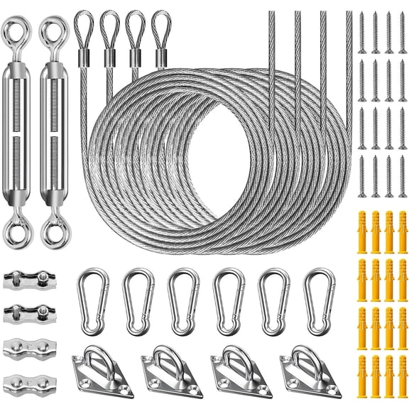 52PCS Shade Sail Hardware Kit, 304 Stainless Steel Turnbuckles for Shade Sail, Sun Shade & Sail Shade Hardware Kit, Pergola Bracket Kit for Rectangle Triangle Canopy Patio Outdoor Installation