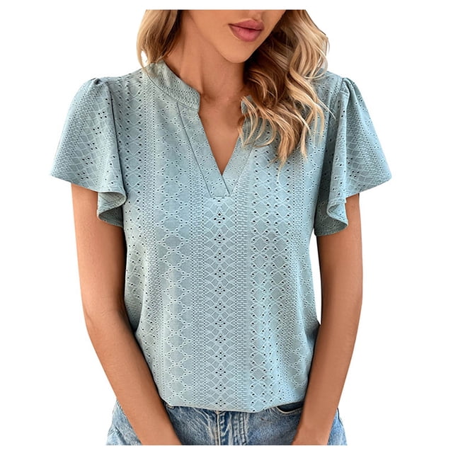 Birdeem Womens Spring and Summer Gold Lace Stitching V-Neck Solid Color Bottom T-Shirt Hollow Top