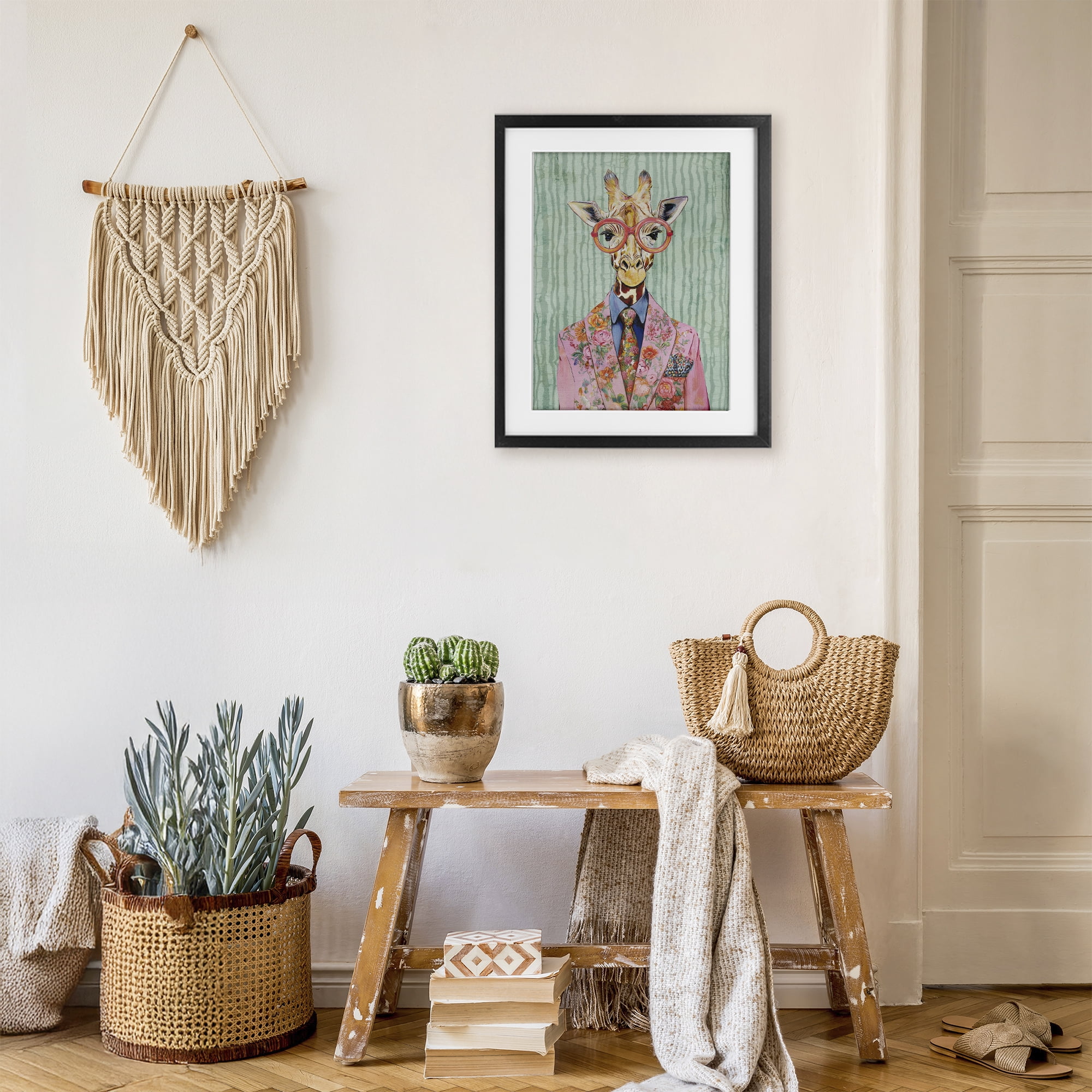 Stupell Industries Tall Stylish Giraffe Black Framed Print Under Glass, design by Svetlana Aleynikova