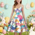 thumbnail image 2 of LRen Toddler Girl Sleeveless Easter Bunny Dress Girls Egg Print Summer Dress Maxi Spaghetti Strap Flowy Beach A Line Summer Casual Sundress, 2 of 4
