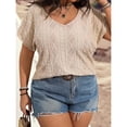 thumbnail image 5 of OYOANGLE Women's Plus Size Short Sleeve Blouse Boho Crochet Lace V Neck Summer Tee Tops Apricot 1XL, 5 of 5