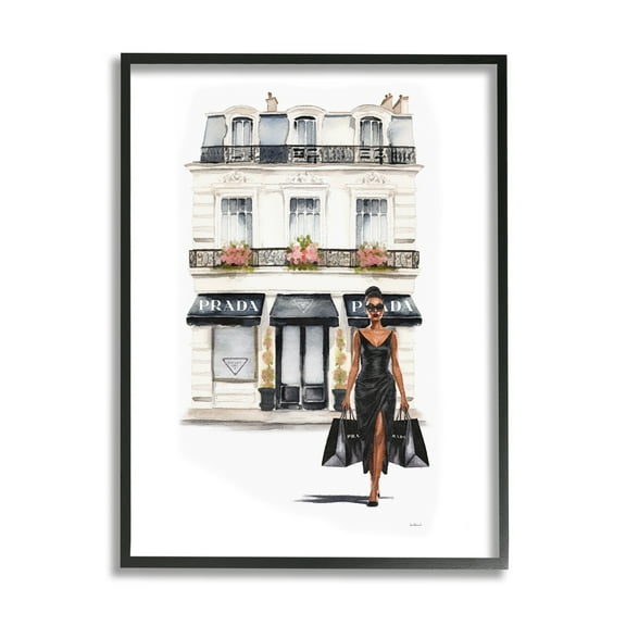 Stupell Industries Urban Glam Shopping Town & City Painting Black Framed Art Print Wall Art, 11 x 14