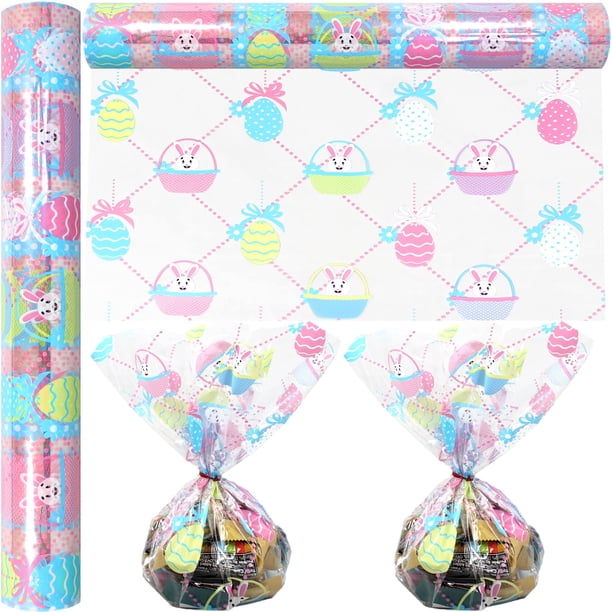 AnapoliZ Rollo de celofán de Pascua | 100 pies. Largo X 16 pulgadas. Papel de regalo para violonchelo con diseño transparente, ancho, 2,3 mil de grosor, para golosinas, cestas, regalos, conejitos y hu