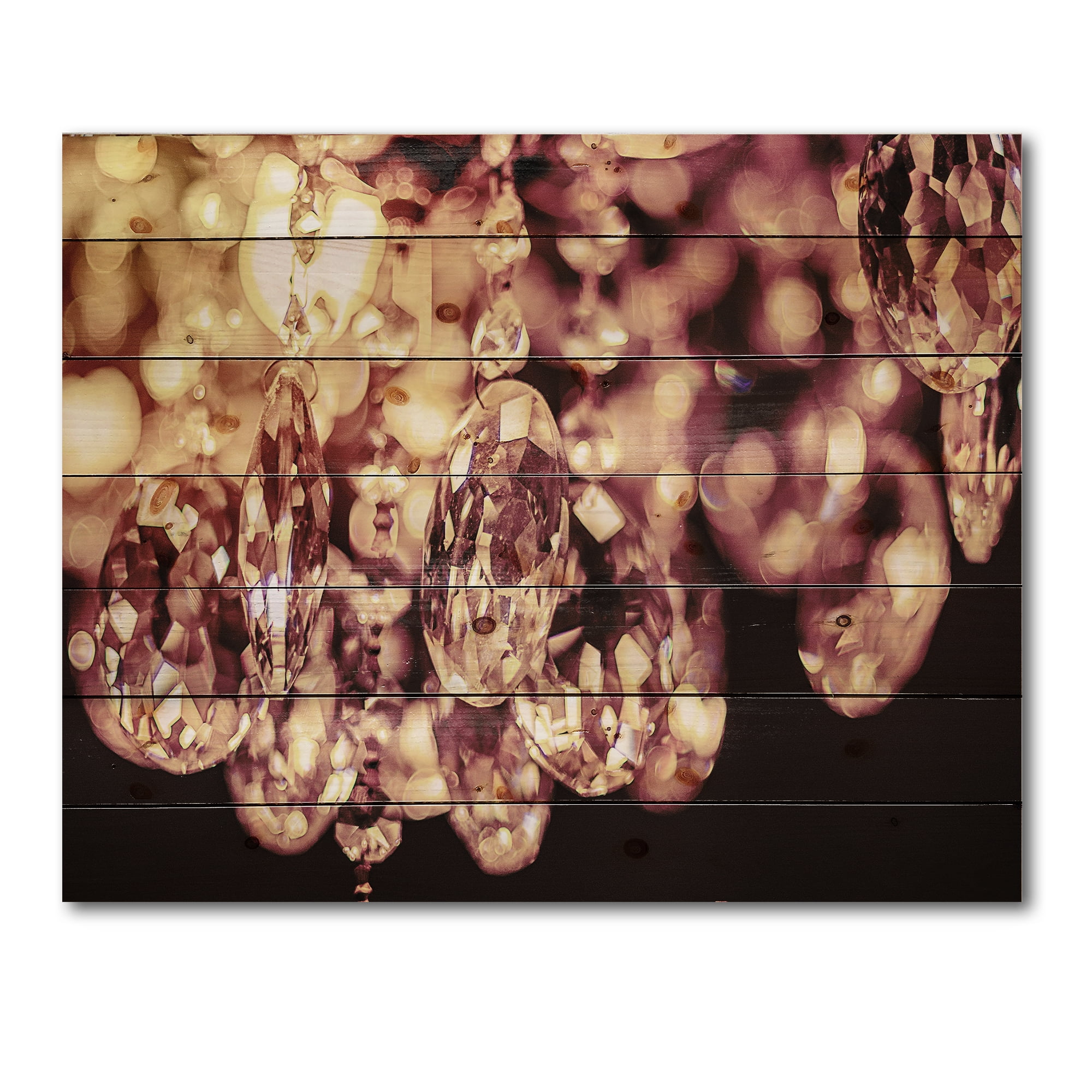Designart 'Chandelier With Chrystak Hanging' Modern Print on Natural Pine Wood