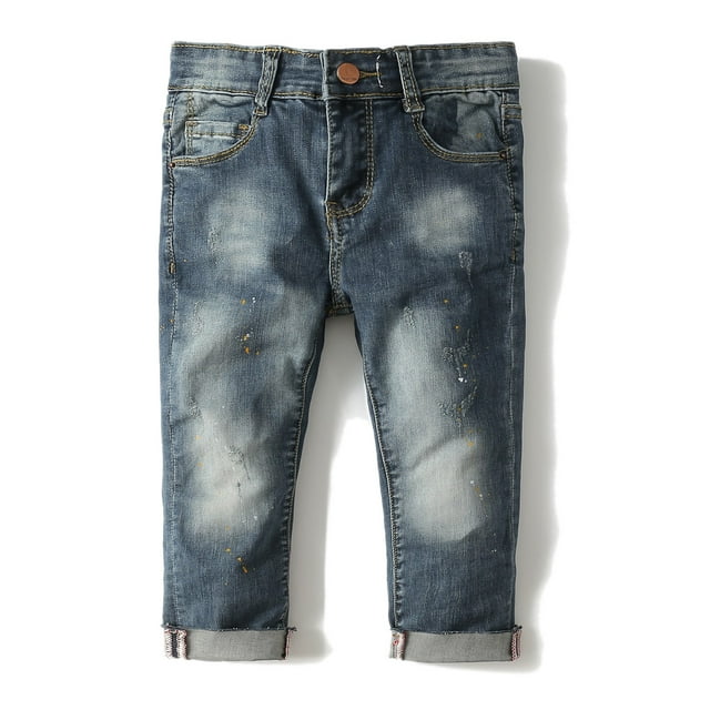 KIDSCOOL SPACE Baby Boys Little Kid Elastic Ripped Jeans StoneWashed Pants,7-8 Years