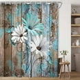 thumbnail image 3 of Farmhouse Flower Floral Shower Curtain, Rustic Blue Daisy Shower Curtain Set, Country Blue Wild Garden Plant Fabric Shower Curtain, Brown Wooden Board Bathroom Curtain, Gift for Her, 3 of 4
