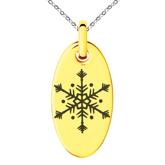 Rose Gold Stainless Steel Evergreen Compass Snowflake Engraved Small Oval Charm Pendant Necklace