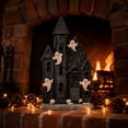 thumbnail image 4 of Liamobondopolis Black Haunted House Resin Figurine with Smiling Ghosts and Skulls for Halloween Tabletop Fireplace Mantel Gothic Spooky Decor 9.84 In, 4 of 7