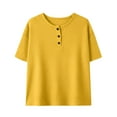 thumbnail image 4 of Daiosportswear Waffle Knit Tops for Women V Neck Short Sleeve Casual Shirts Loose Summer Tunic Tops Blouses Yellow XL(XL), 4 of 5