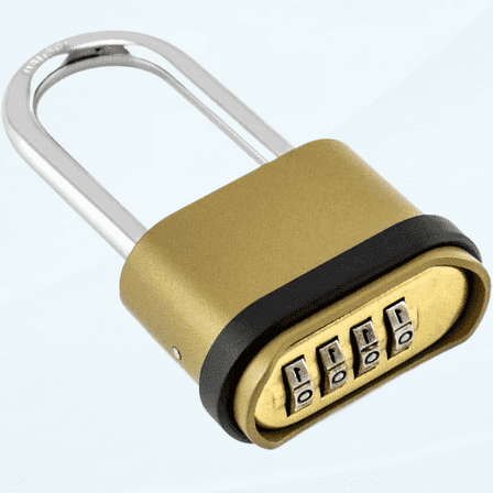 4 Digit Combination Lock, Heavy Duty Outdoor Higher Security Keyless Locks Buckle Design Brass Finish Long Shackle Padlock for Gate, Fence, Toolbox, Storage Cabinets