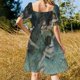 thumbnail image 5 of Vestido de lunares blancos sobre fondo negro de manga corta para mujer, vestido de noche para mujer, vestido elegante de lujo para mujer, 5 of 7