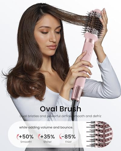 5 in 1 High-Speed Hair Dryer, Hot Air Styler Wrap, Volumizing Brush with Auto Curlers, Fast Drying & Frizz-Free Styling, Straightening, No Heat Damage, Includes Travel Bag - Pink