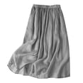thumbnail image 2 of PBFRDSJ Summer Skirt Women Loose Fit Fold Elastic Waist Knee Length Skirt Solid Color Cottton Lightweight Mid-Length Skirt, 2 of 3